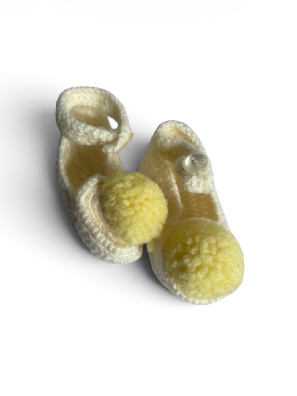 VINTAGE Handmade Crochet Hand Knot Baby Booties White Yellow